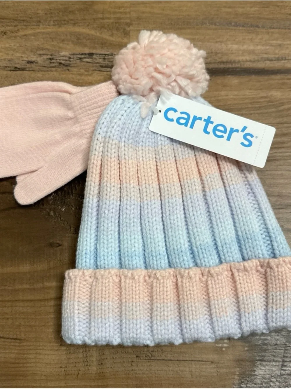 Carter's Pastel Pom-Pom Hat and Mittens Set - Pink/Blue